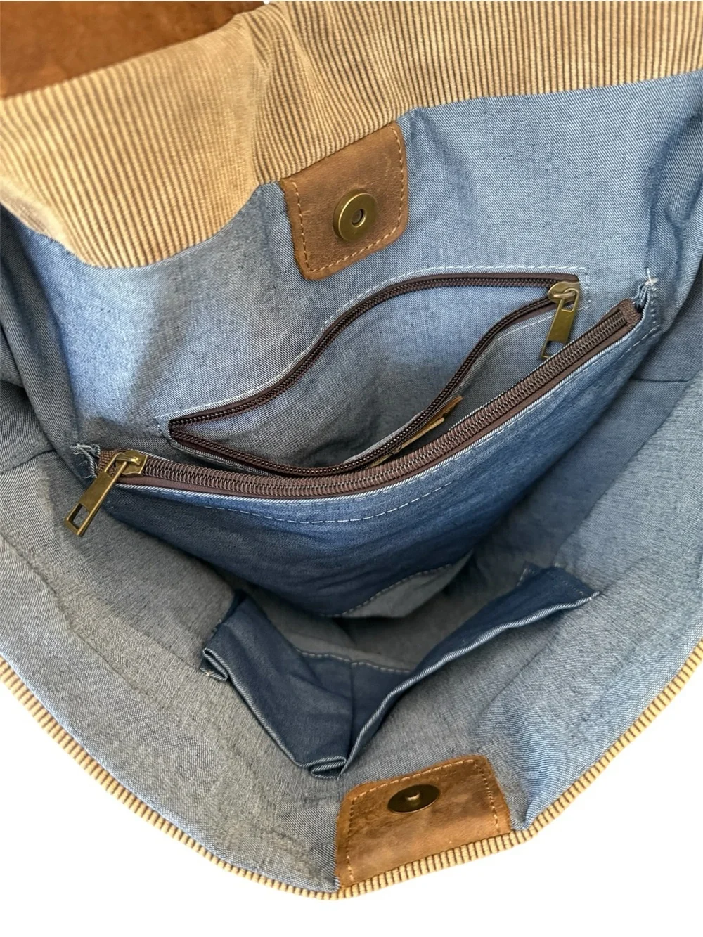 Street Level Men's large tan corduroy & brown Leather Messenger crossbody Bag